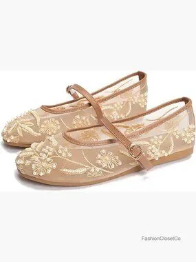 Shoes | Mesh Embroidered Mary Jane Flats Ballet Shoes Slip On Floral ...